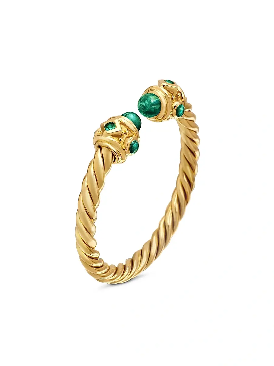 David Yurman Women's Renaissance Open Ring in 18K Gold With Gemstones - Emerald | Thumbnail 3 David Yurman Women's Renaissance Open Ring in 18K Gold With Gemstones - Emerald | Thumbnail 3