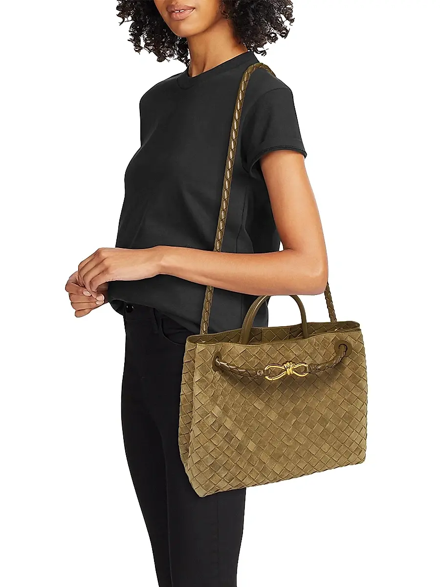 Bottega Veneta Women's Andiamo Medium Intrecciato Suede Top Handle Bag | Thumbnail 2 Bottega Veneta Women's Andiamo Medium Intrecciato Suede Top Handle Bag | Thumbnail 2