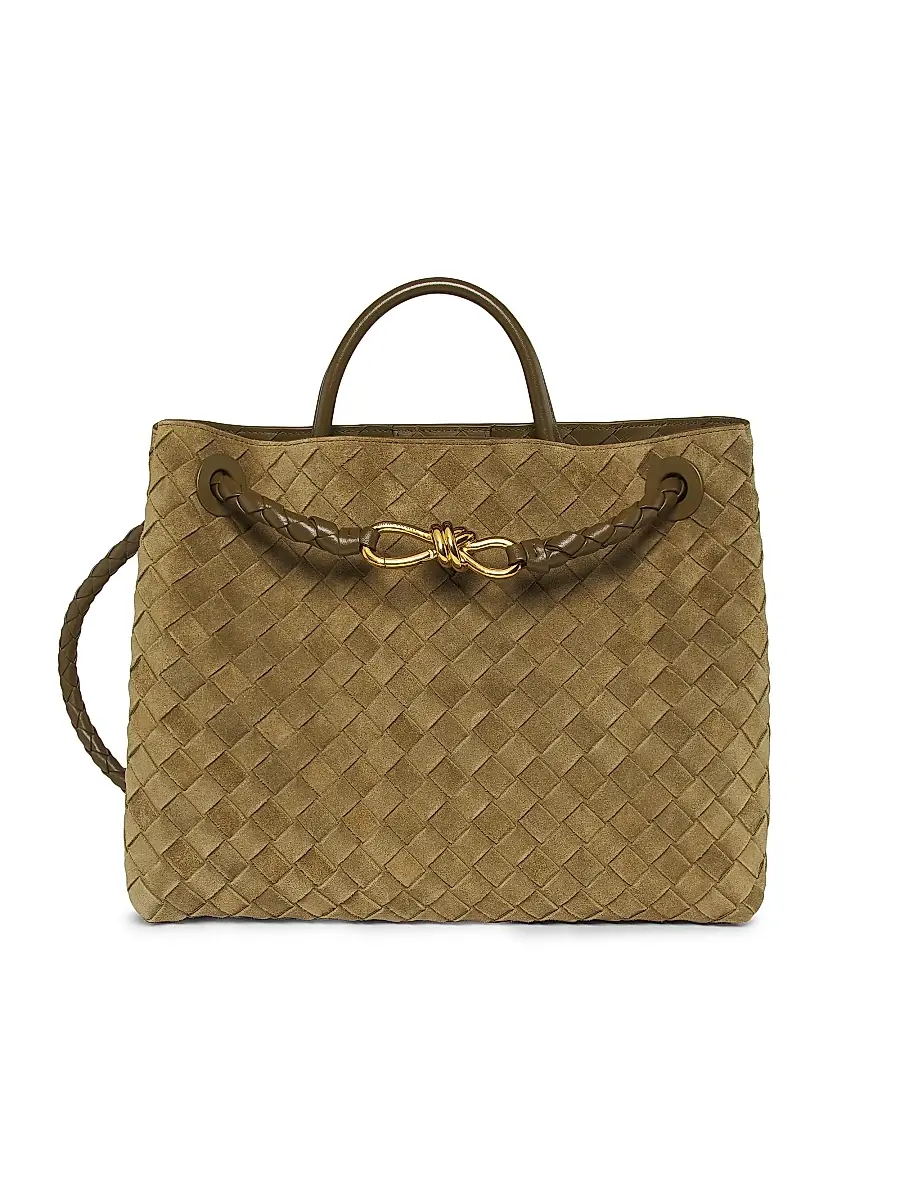 Bottega Veneta Women's Andiamo Medium Intrecciato Suede Top Handle Bag