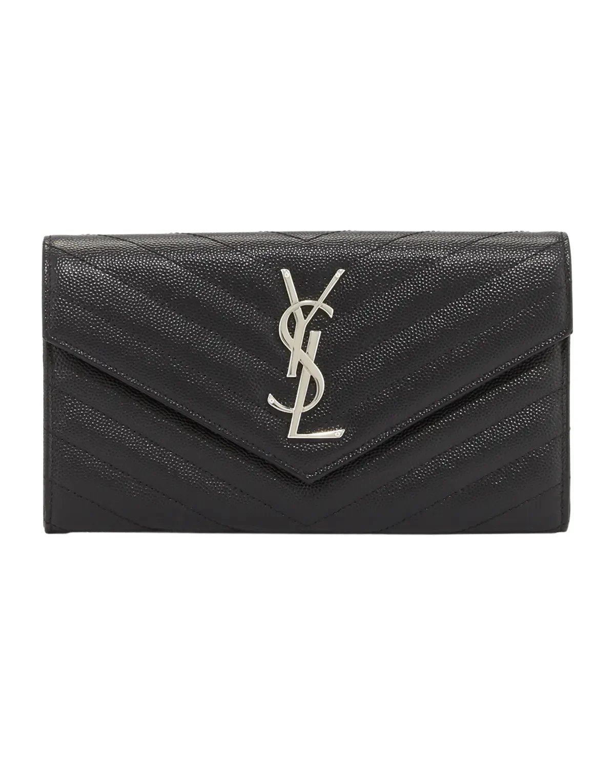 YSL Monogram Large Flap Wallet in Grained Leather YSL Monogram Large Flap Wallet in Grained Leather