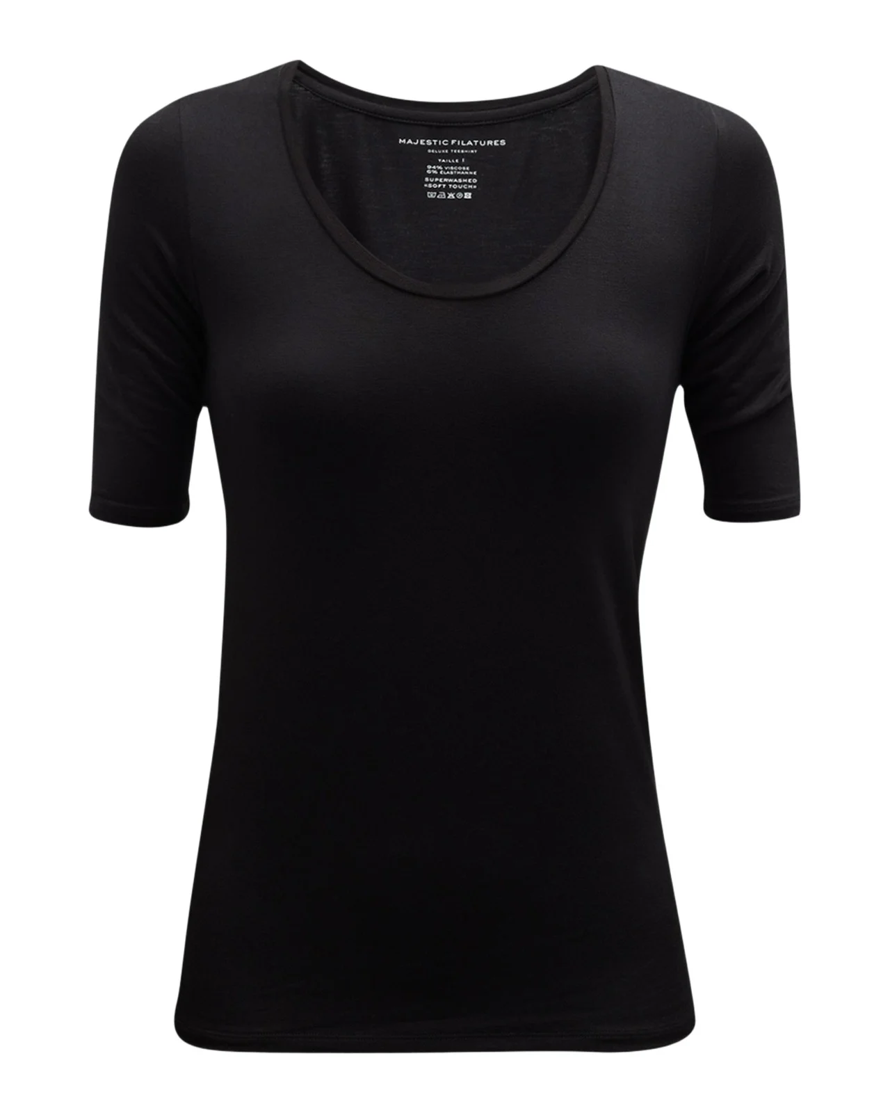 MAJESTIC FILATURES Soft Touch Half-Sleeve Scoop-Neck Top