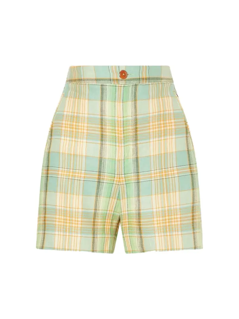 God’s True Cashmere Lime Moss Checked Linen Shorts | Image 1 God’s True Cashmere Lime Moss Checked Linen Shorts | Image 1