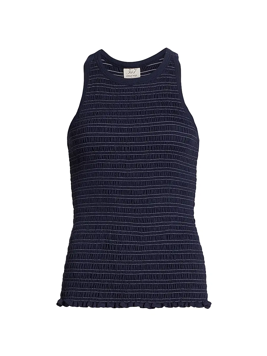 Cinq à Sept Women's Fawn Smocked Top - Navy White | Image 1 Cinq à Sept Women's Fawn Smocked Top - Navy White | Image 1