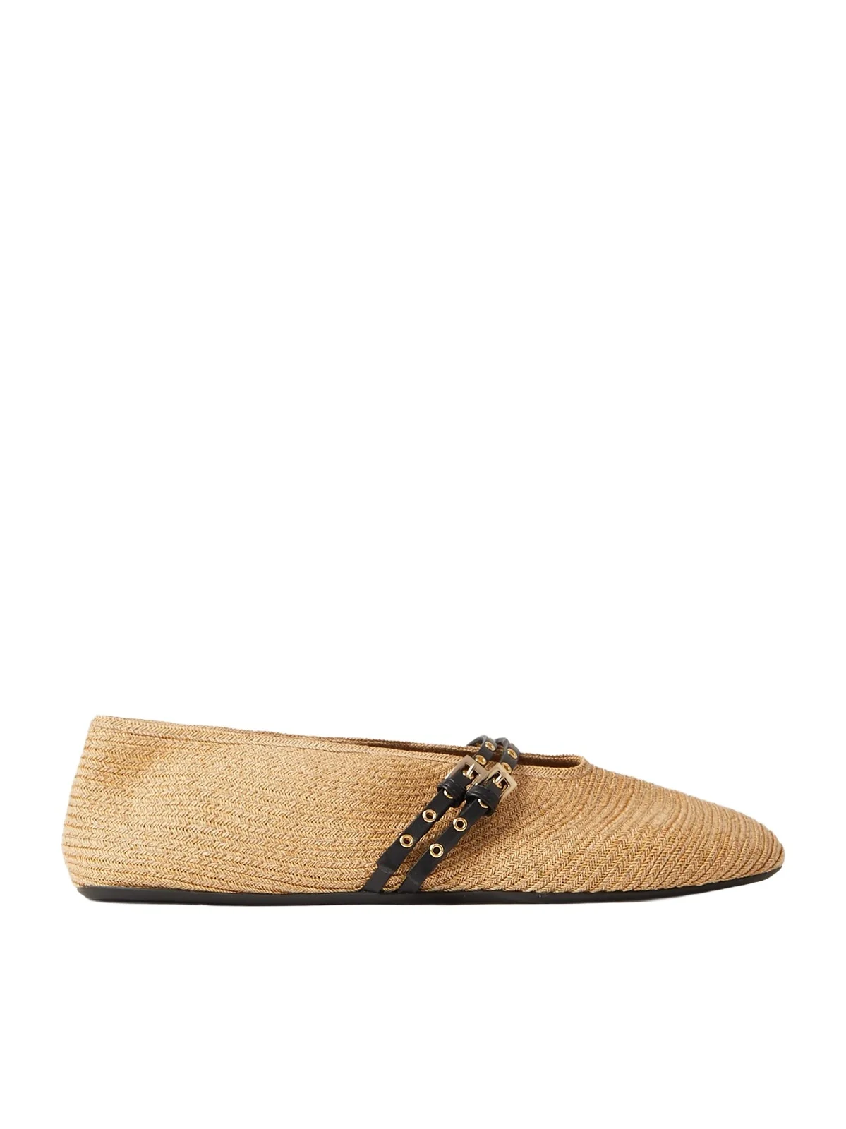 Alaïa Leather-trimmed Raffia Ballet Flats