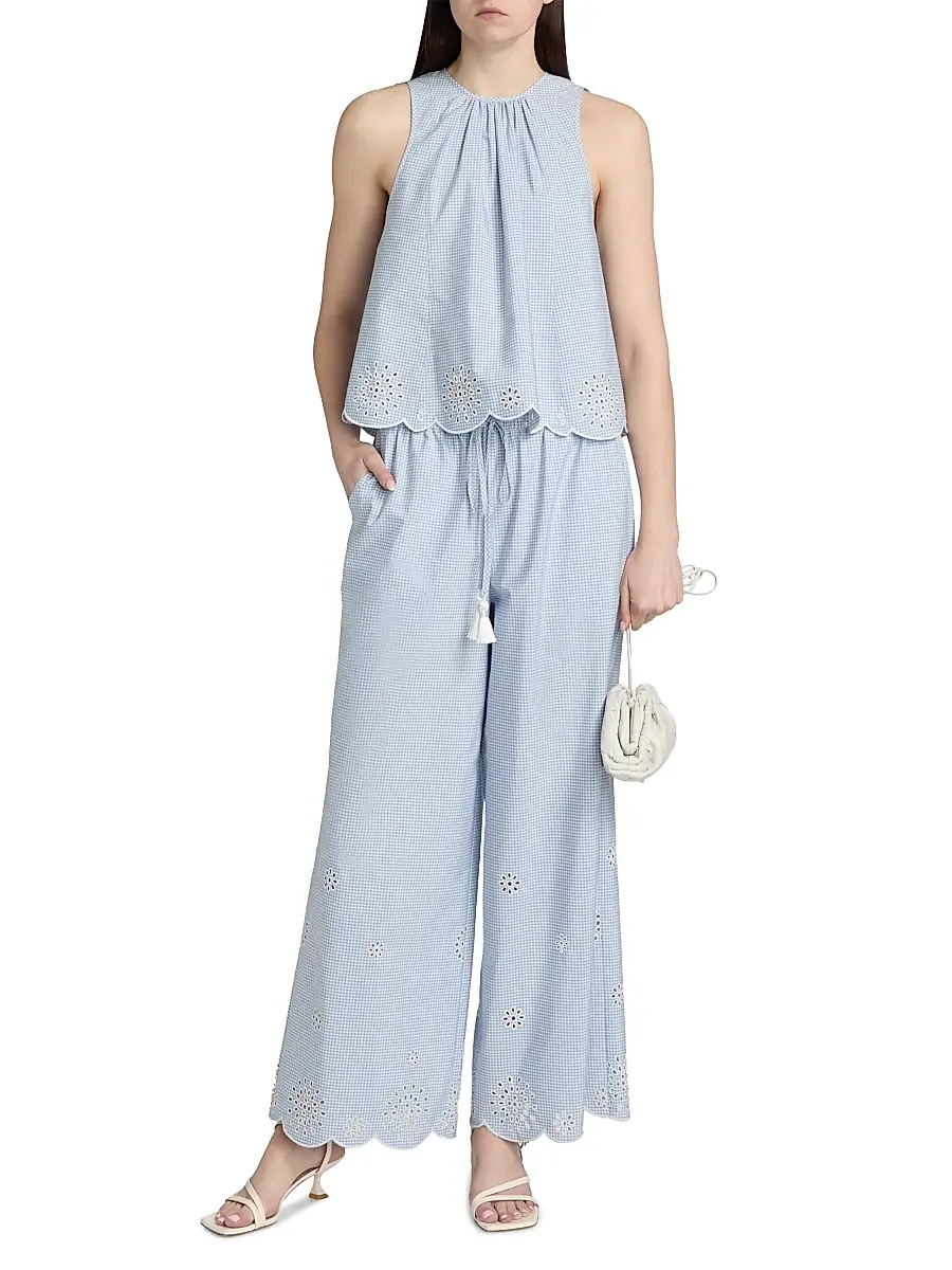 Cinq à Sept Women's Alba Eyelet Embroidered Gingham Cotton-Blend Pants | Thumbnail 2