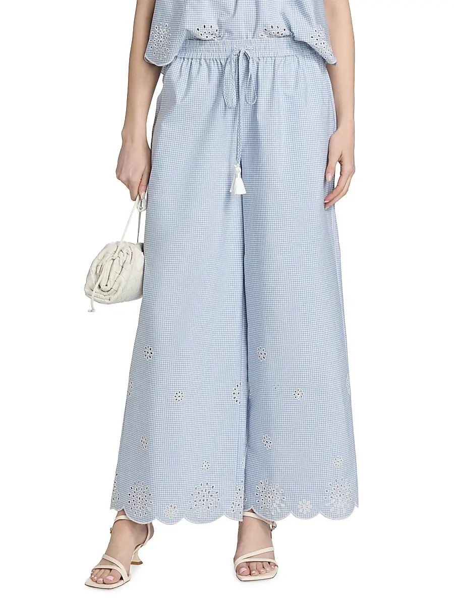 Cinq à Sept Women's Alba Eyelet Embroidered Gingham Cotton-Blend Pants | Thumbnail 3