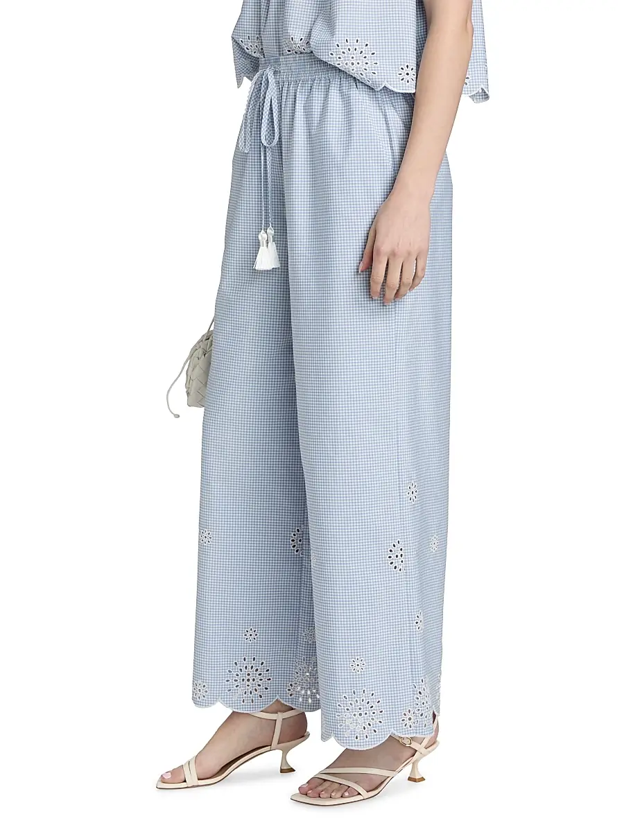 Cinq à Sept Women's Alba Eyelet Embroidered Gingham Cotton-Blend Pants | Thumbnail 4
