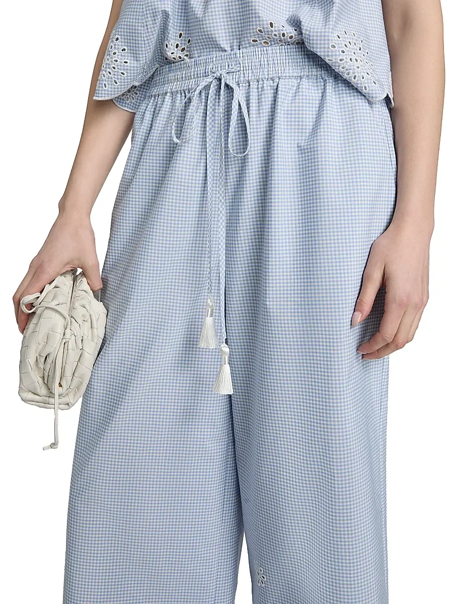 Cinq à Sept Women's Alba Eyelet Embroidered Gingham Cotton-Blend Pants | Thumbnail 6