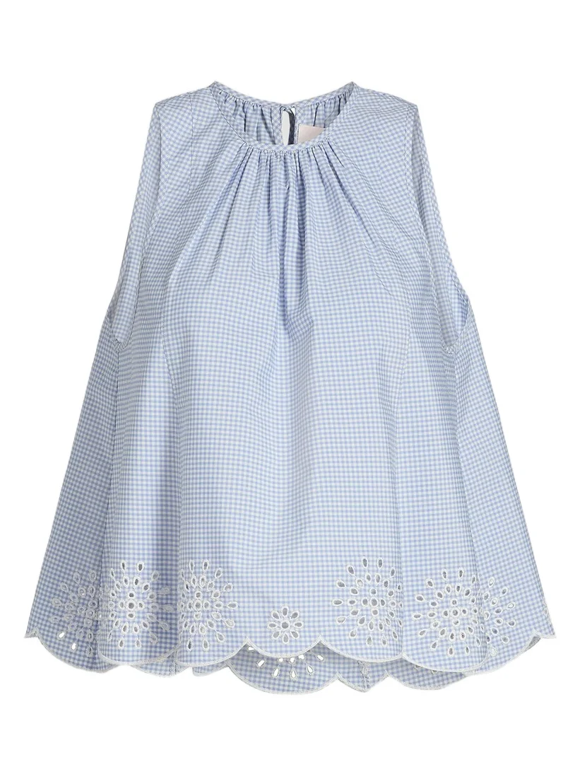 Women's Jessa Gingham Eyelet Cotton-Blend Top
