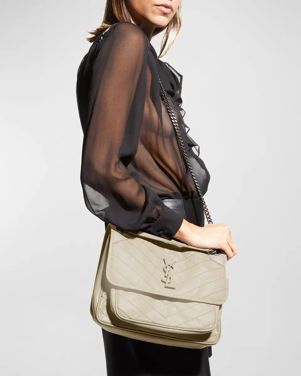 Saint Laurent Niki Medium Flap YSL Shoulder Bag in Crinkled Leather | Thumbnail 2 Saint Laurent Niki Medium Flap YSL Shoulder Bag in Crinkled Leather | Thumbnail 2