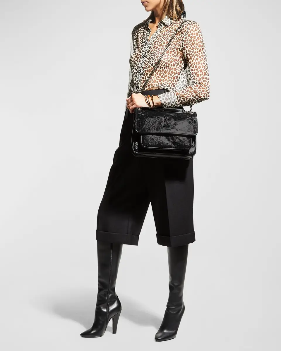Saint Laurent Niki Medium Flap YSL Shoulder Bag in Crinkled Leather | Thumbnail 5 Saint Laurent Niki Medium Flap YSL Shoulder Bag in Crinkled Leather | Thumbnail 5