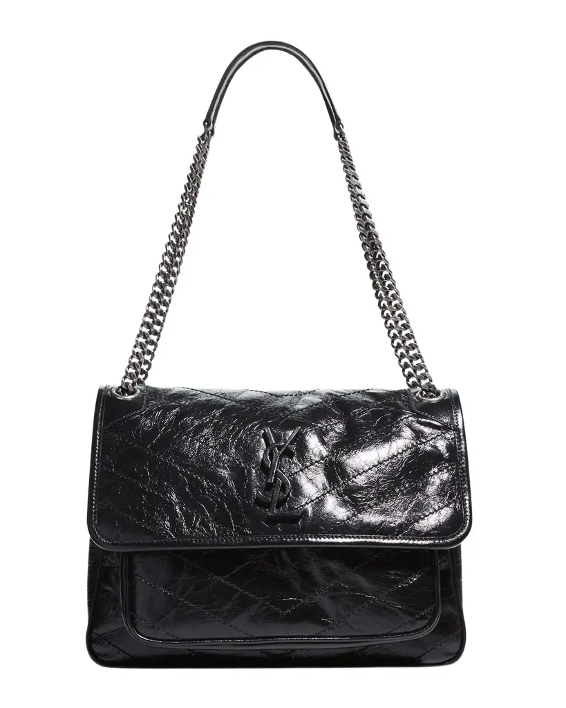Saint Laurent Niki Medium Flap YSL Shoulder Bag in Crinkled Leather