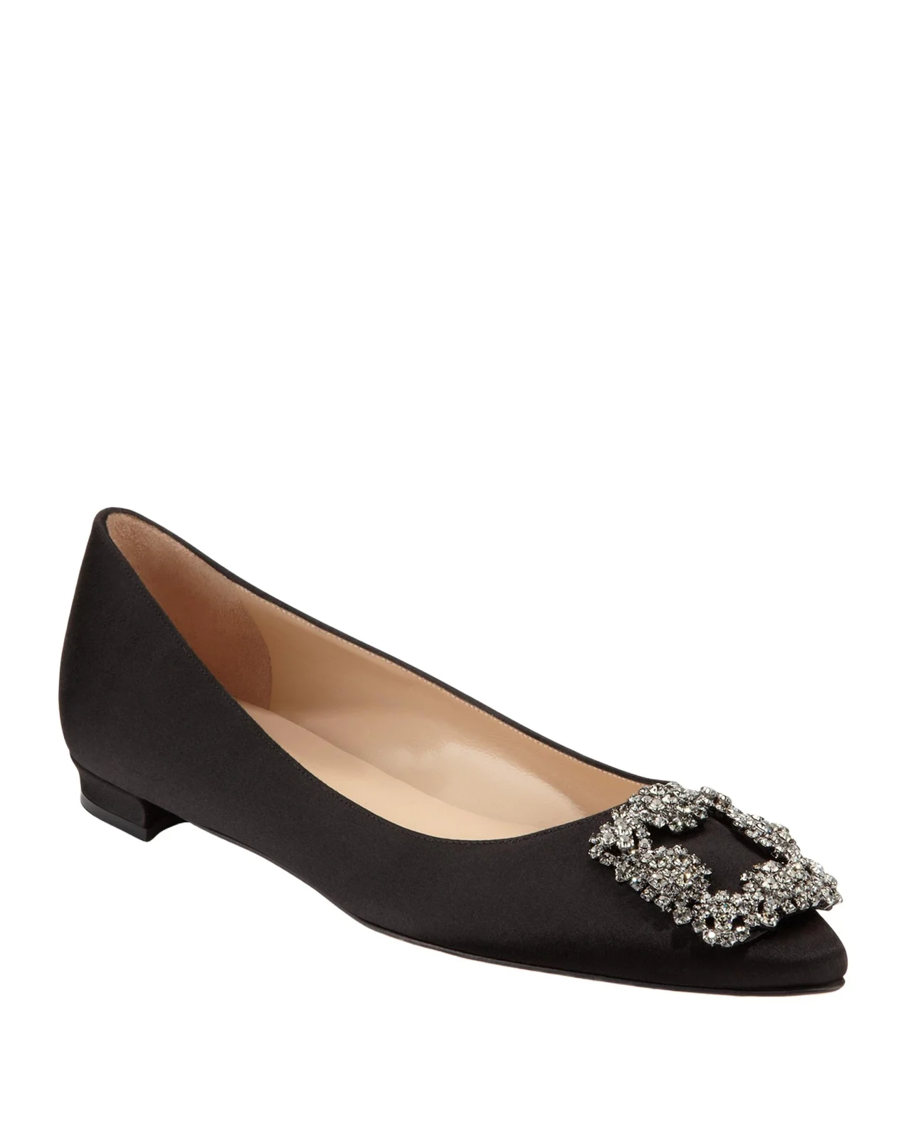 Manolo Blahnik Hangisi Crystal-Buckle Satin Flat