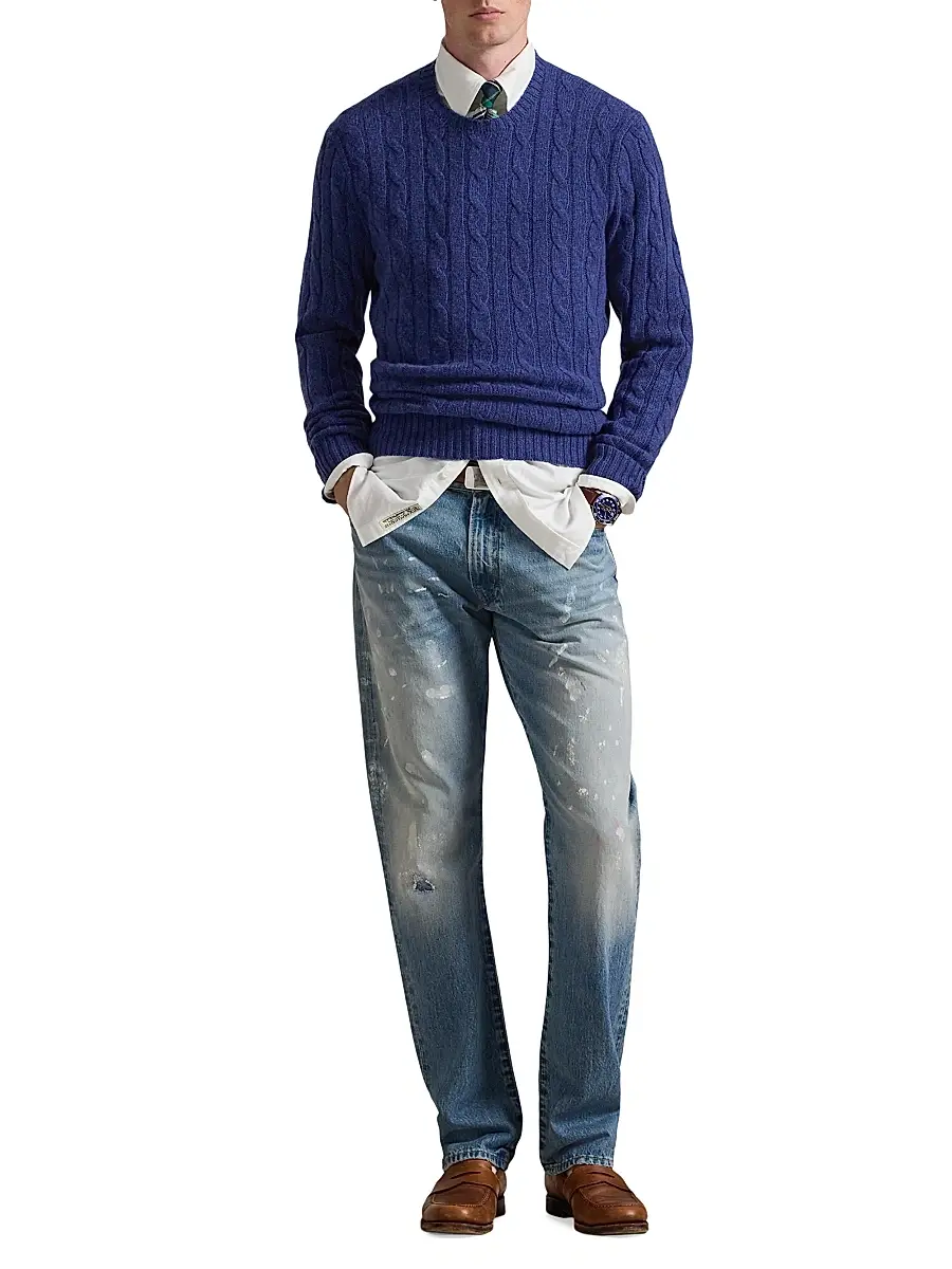 Polo Ralph Lauren Men's Cable-Knit Cashmere Crewneck Sweater | Thumbnail 2 Polo Ralph Lauren Men's Cable-Knit Cashmere Crewneck Sweater | Thumbnail 2