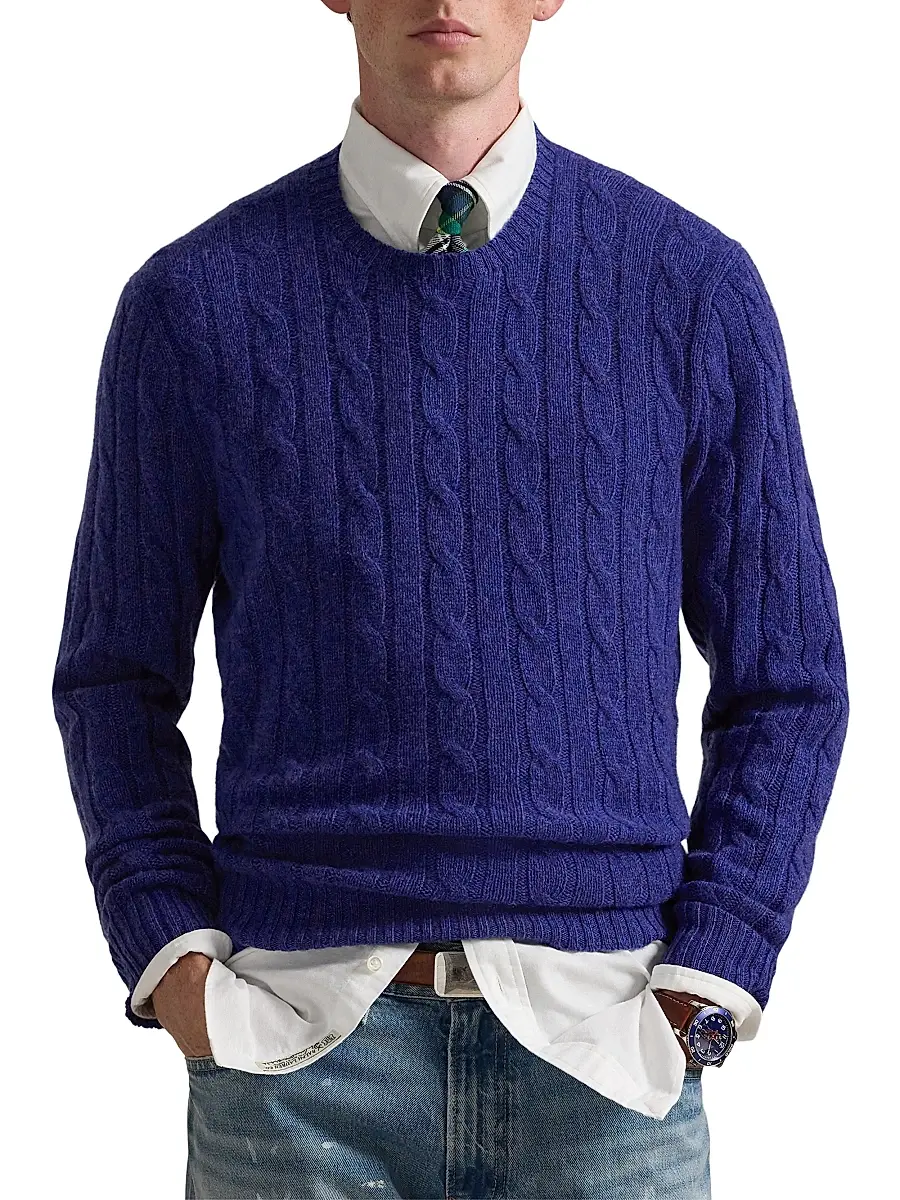 Polo Ralph Lauren Men's Cable-Knit Cashmere Crewneck Sweater | Thumbnail 3 Polo Ralph Lauren Men's Cable-Knit Cashmere Crewneck Sweater | Thumbnail 3