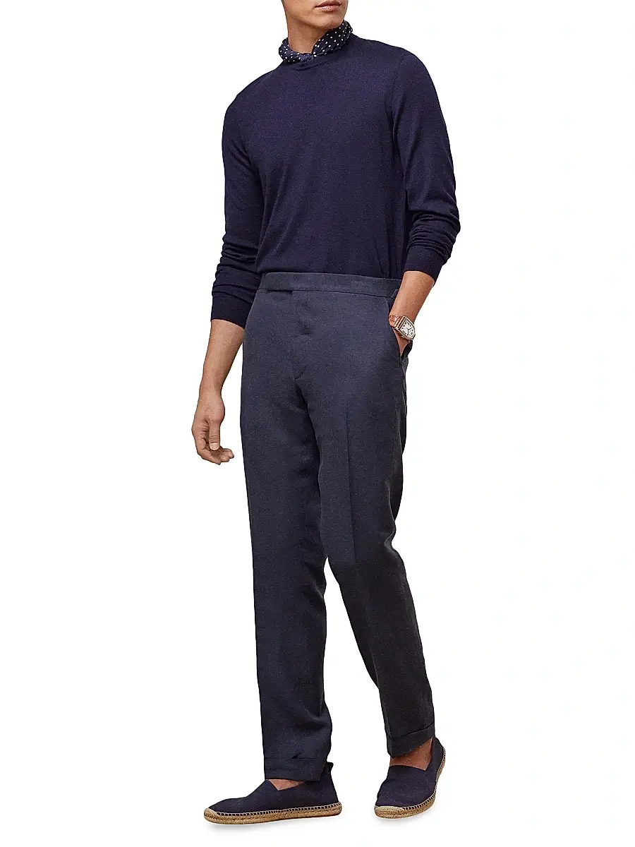 Ralph Lauren Purple Label Men's Gregory Hand-Tailored Silk-Linen Trousers | Thumbnail 2