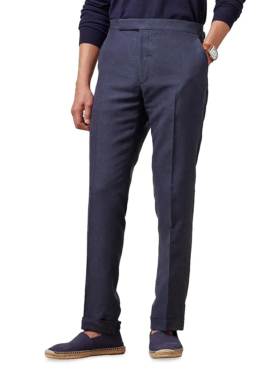 Ralph Lauren Purple Label Men's Gregory Hand-Tailored Silk-Linen Trousers | Thumbnail 3