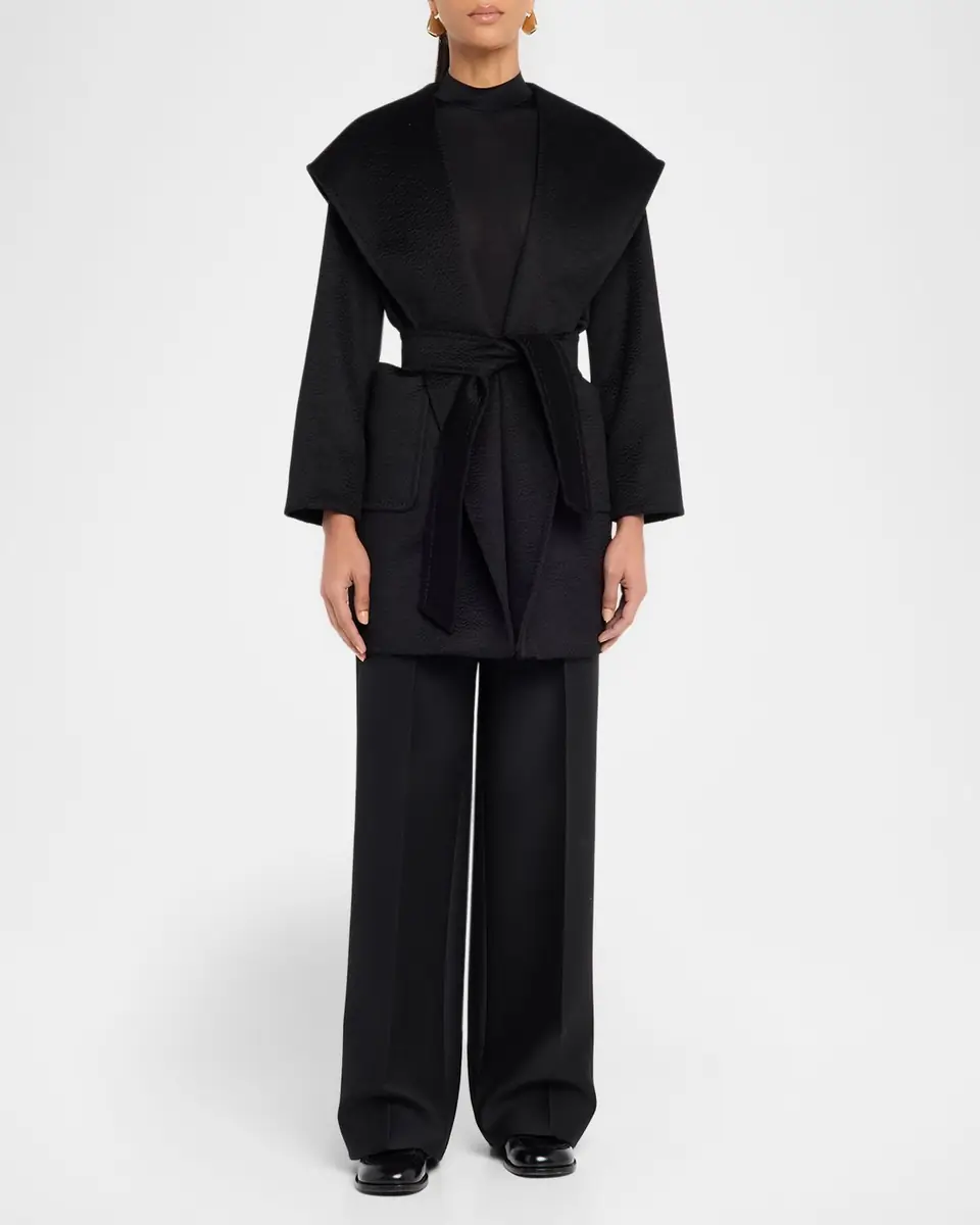 Max Mara Rialto Camel Hair Belted Short Hooded Coat | Thumbnail 2