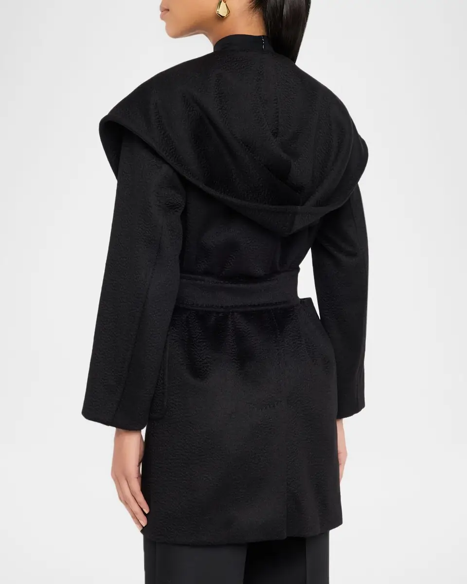 Max Mara Rialto Camel Hair Belted Short Hooded Coat | Thumbnail 3