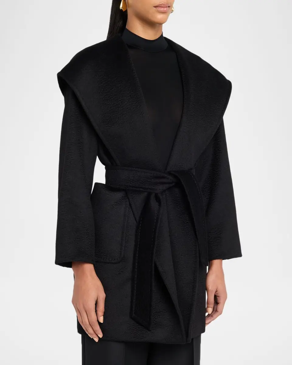 Max Mara Rialto Camel Hair Belted Short Hooded Coat | Thumbnail 4