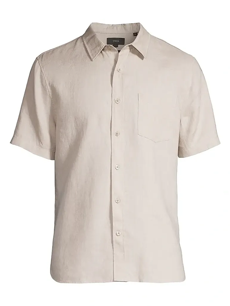 Men's Linen Short-Sleeve Button-Front Shirt