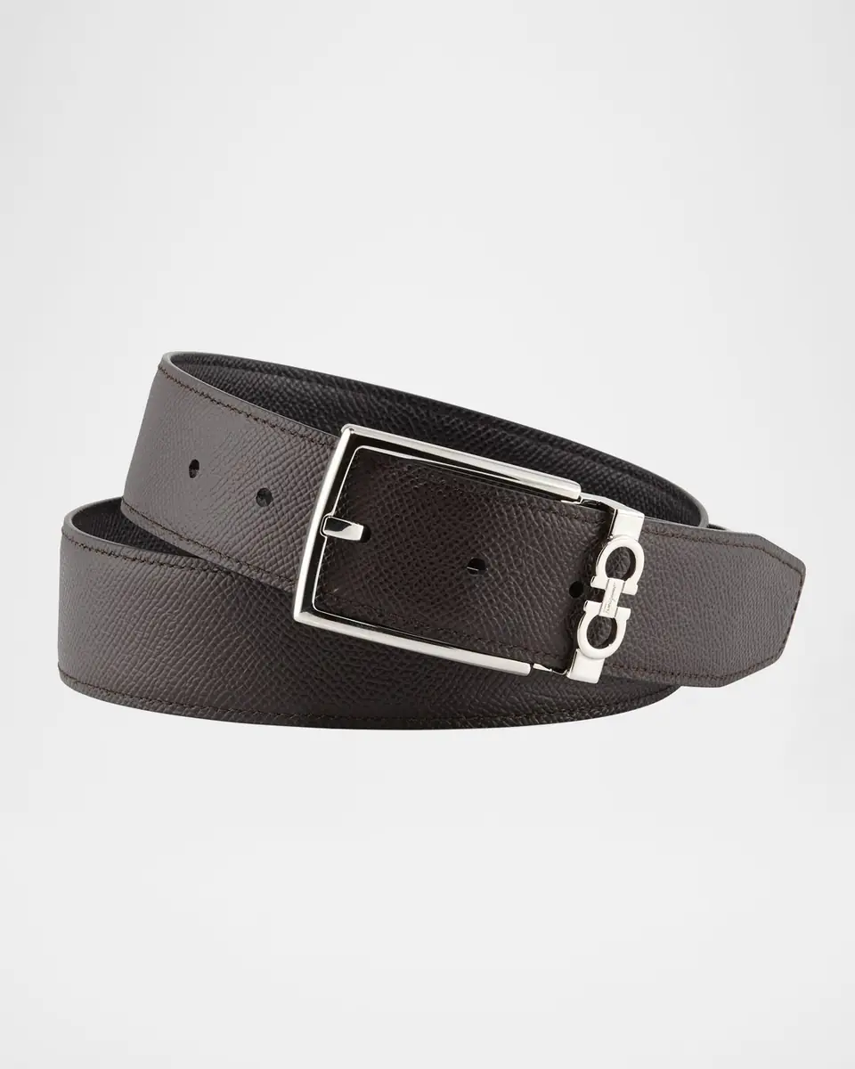 Ferragamo Men's Reversible Textured Leather Belt with Classic Buckle | Thumbnail 2