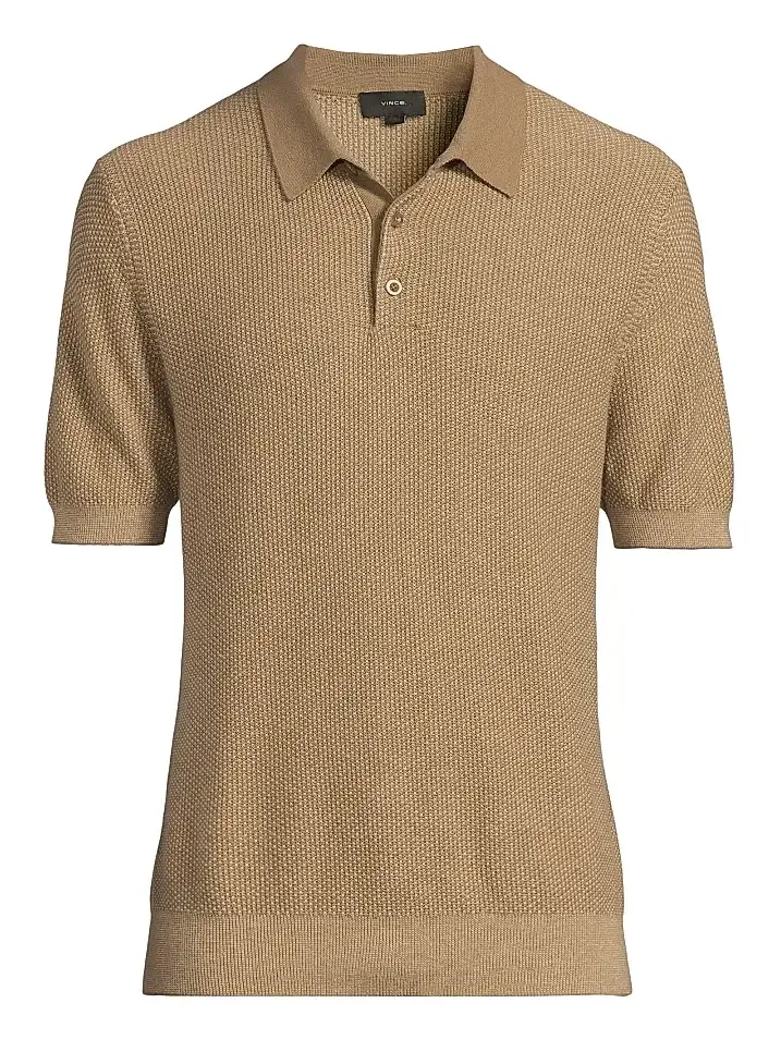 Men's Textured Wool-Cotton-Blend Jacquard Polo Shirt Men's Textured Wool-Cotton-Blend Jacquard Polo Shirt