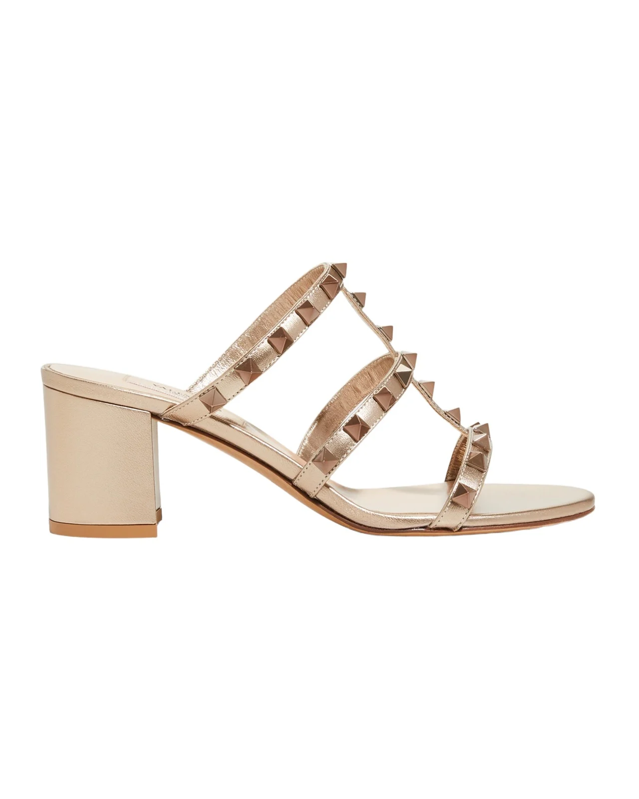 Valentino Garavani Rockstud Caged Metallic Leather Slide Sandals