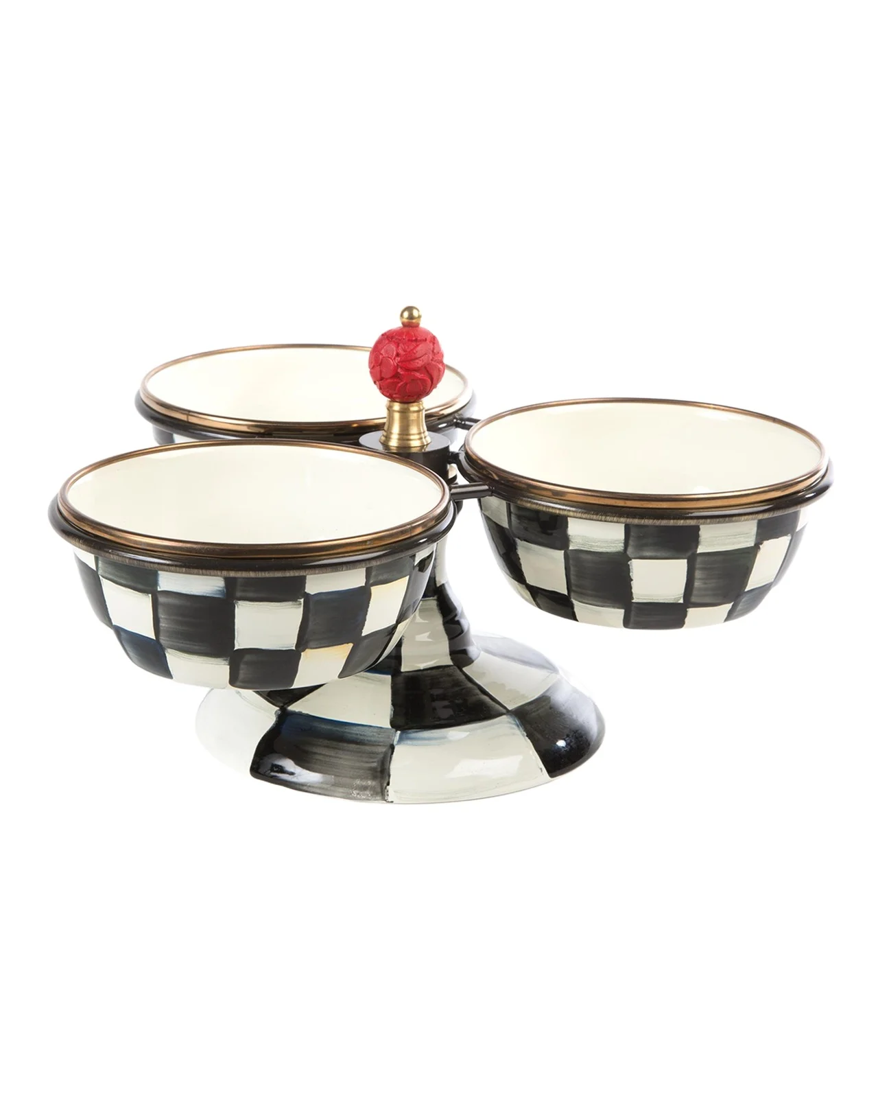 MacKenzie-Childs Courtly Check Enamel Triple Bowl Server