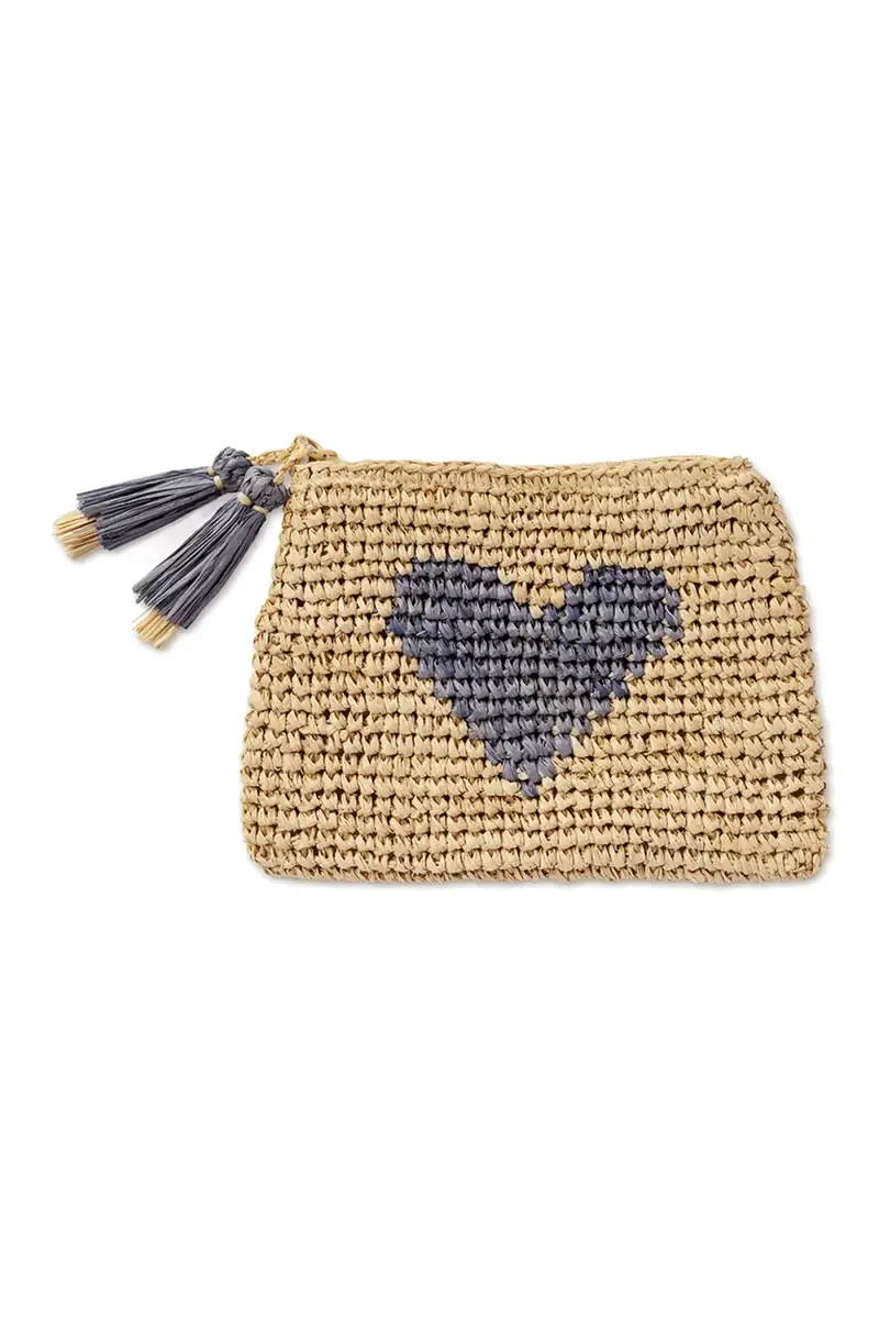 AERIN Small Heart Raffia Zip-Pouch | Thumbnail 2 AERIN Small Heart Raffia Zip-Pouch | Thumbnail 2