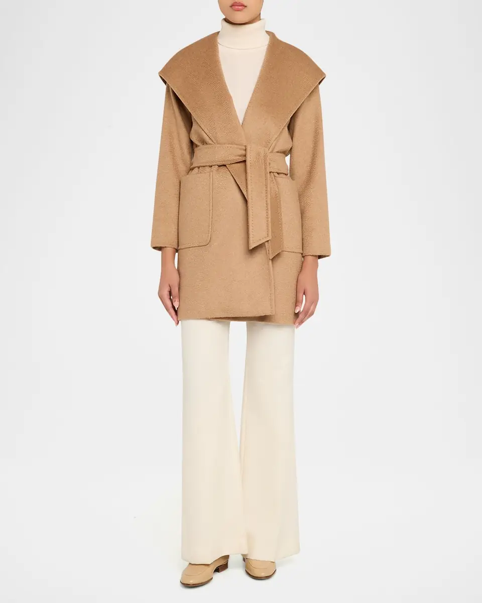 Max Mara Rialto Camel Hair Belted Short Hooded Coat | Thumbnail 2 Max Mara Rialto Camel Hair Belted Short Hooded Coat | Thumbnail 2