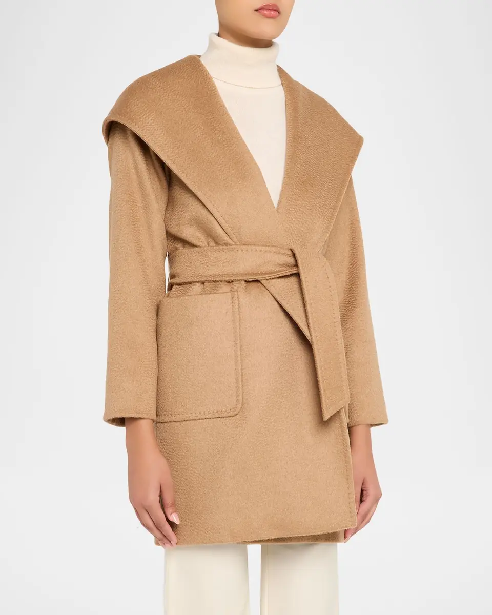 Max Mara Rialto Camel Hair Belted Short Hooded Coat | Thumbnail 4 Max Mara Rialto Camel Hair Belted Short Hooded Coat | Thumbnail 4
