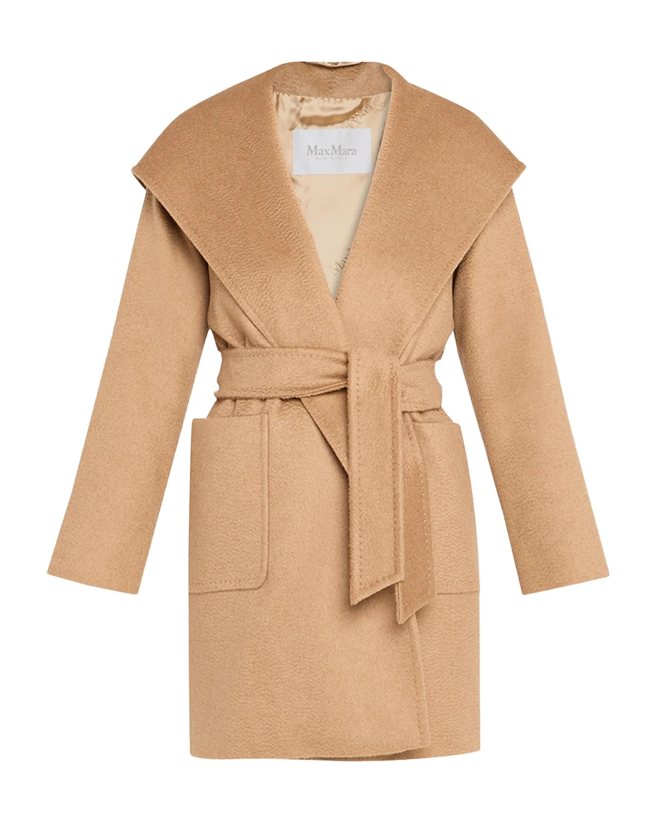 Max Mara Rialto Camel Hair Belted Short Hooded Coat