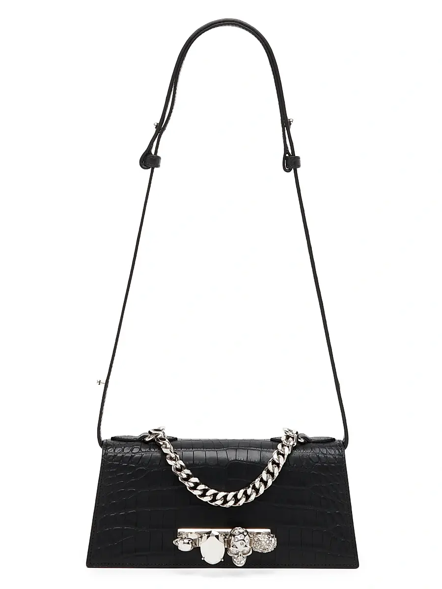 Alexander McQueen Women's Mini Jewelled Croc-Embossed Leather Shoulder Bag | Thumbnail 6