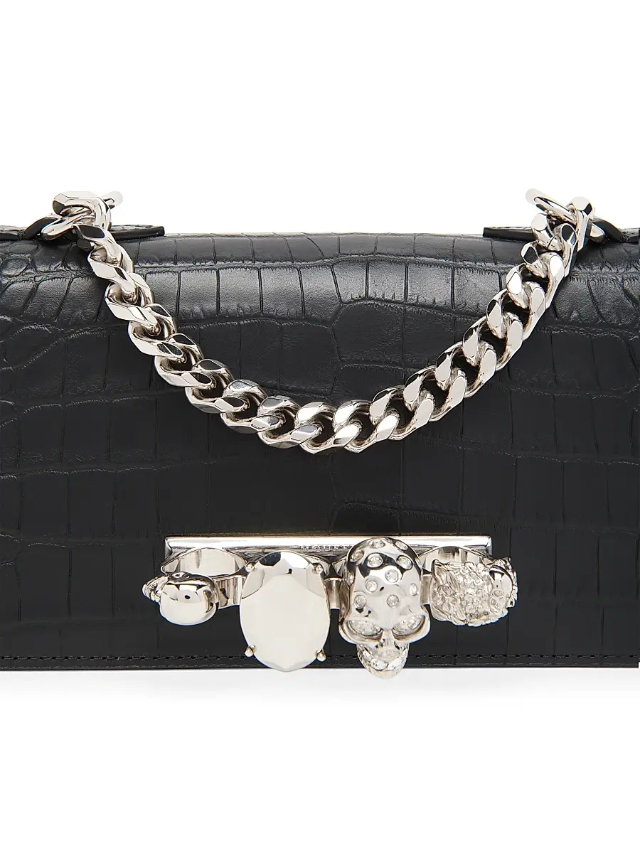 Alexander McQueen Women's Mini Jewelled Croc-Embossed Leather Shoulder Bag | Thumbnail 7