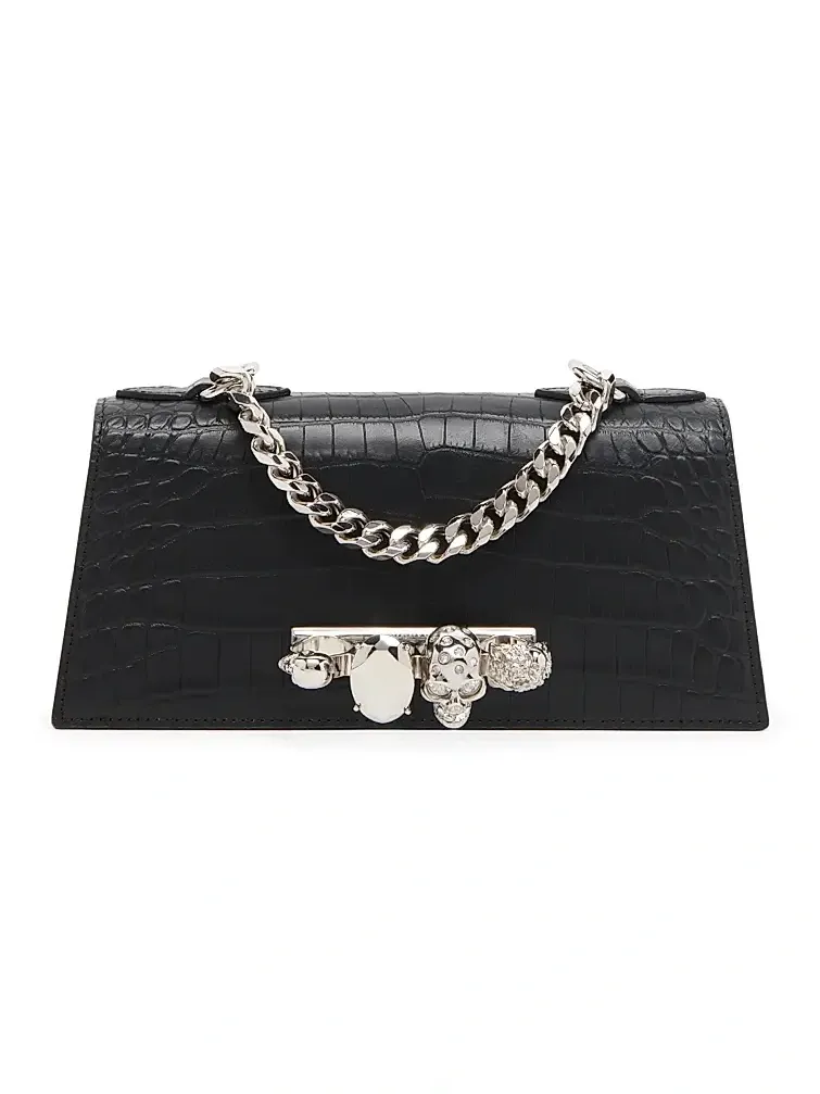 Women's Mini Jewelled Croc-Embossed Leather Shoulder Bag Women's Mini Jewelled Croc-Embossed Leather Shoulder Bag