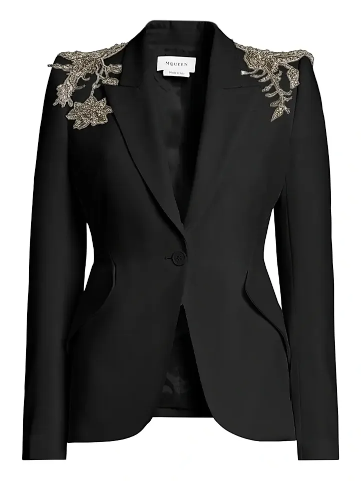 Women's Shoulder-Embellished Peak Lapel Jacket Women's Shoulder-Embellished Peak Lapel Jacket