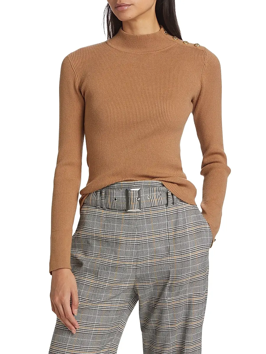 Elie Tahari Women's Naya Button-Detailed Rib-Knit Sweater | Thumbnail 3