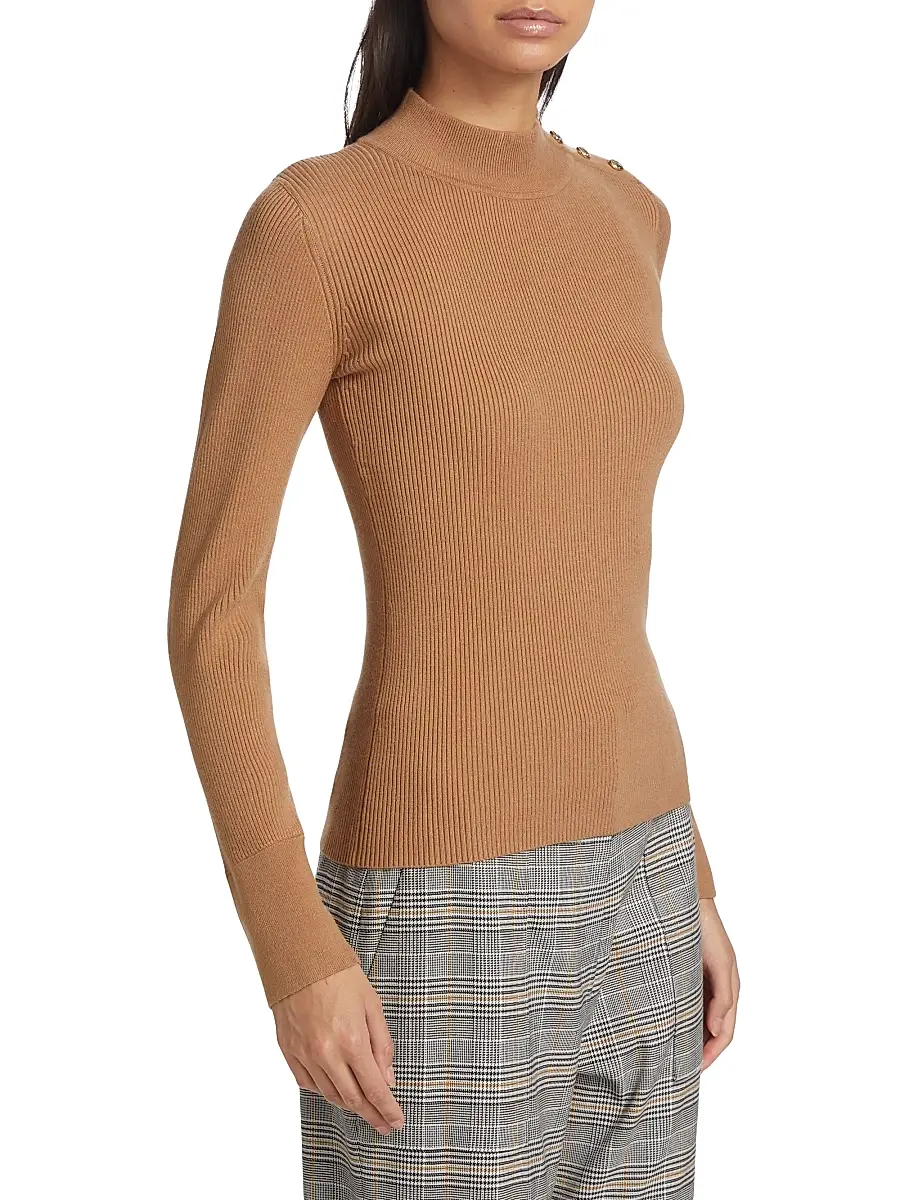 Elie Tahari Women's Naya Button-Detailed Rib-Knit Sweater | Thumbnail 4