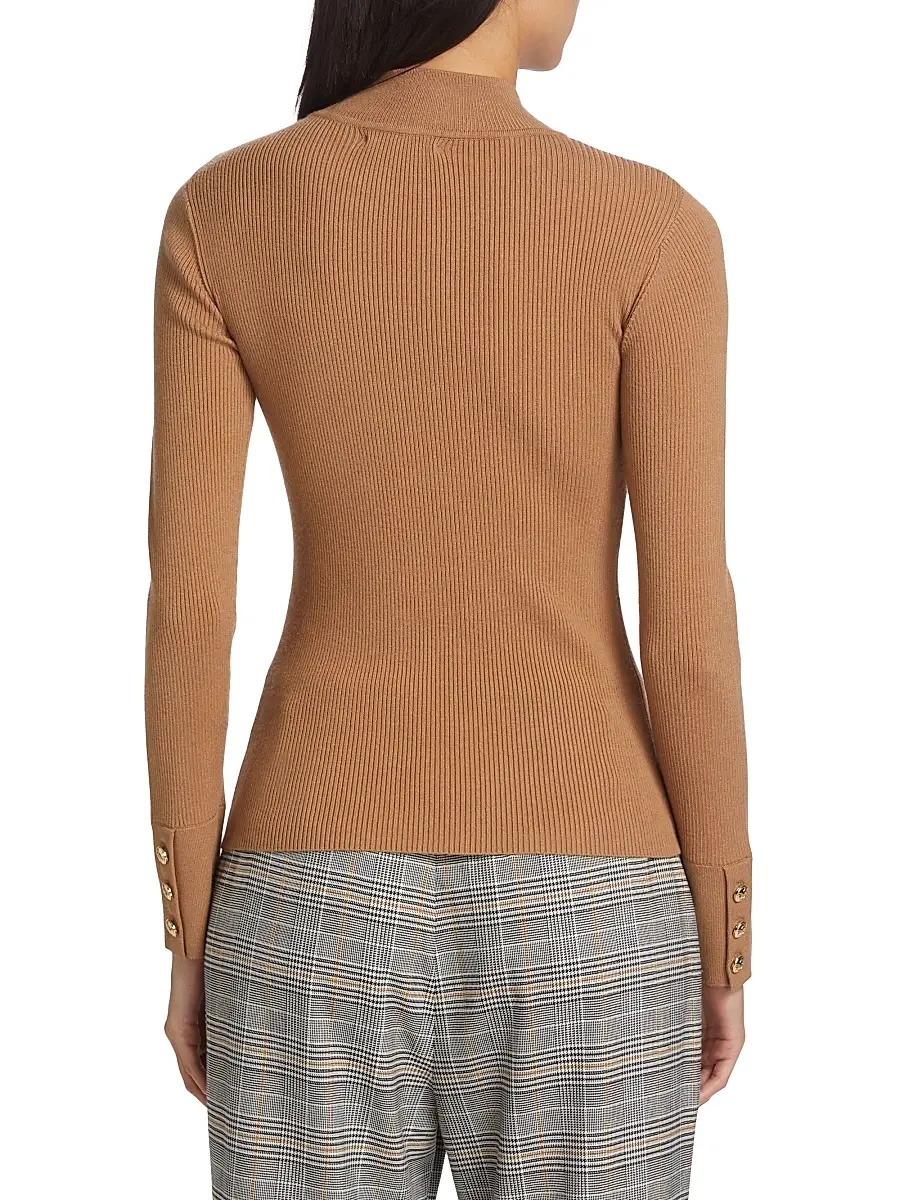 Elie Tahari Women's Naya Button-Detailed Rib-Knit Sweater | Thumbnail 5