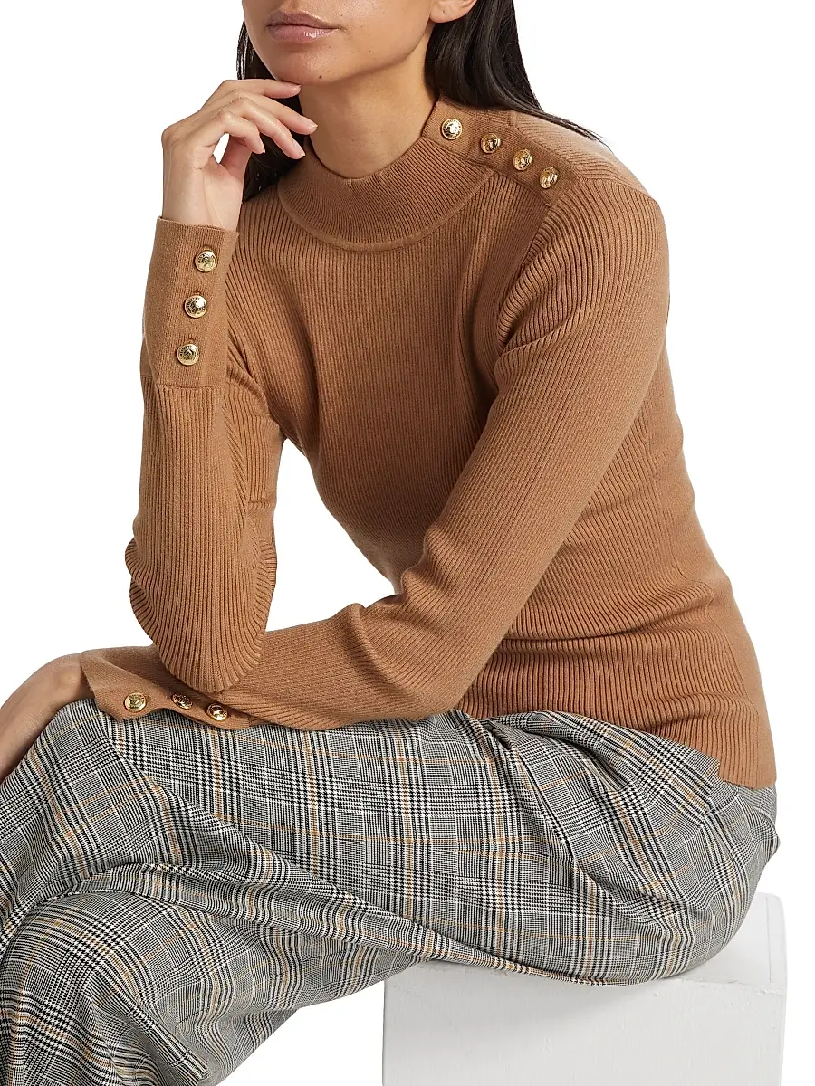 Elie Tahari Women's Naya Button-Detailed Rib-Knit Sweater | Thumbnail 6