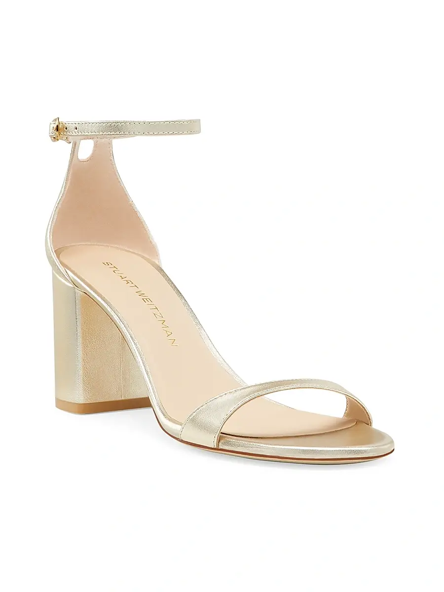 Stuart Weitzman Women's Nudist Block 75MM Metallic Leather Sandals | Thumbnail 2
