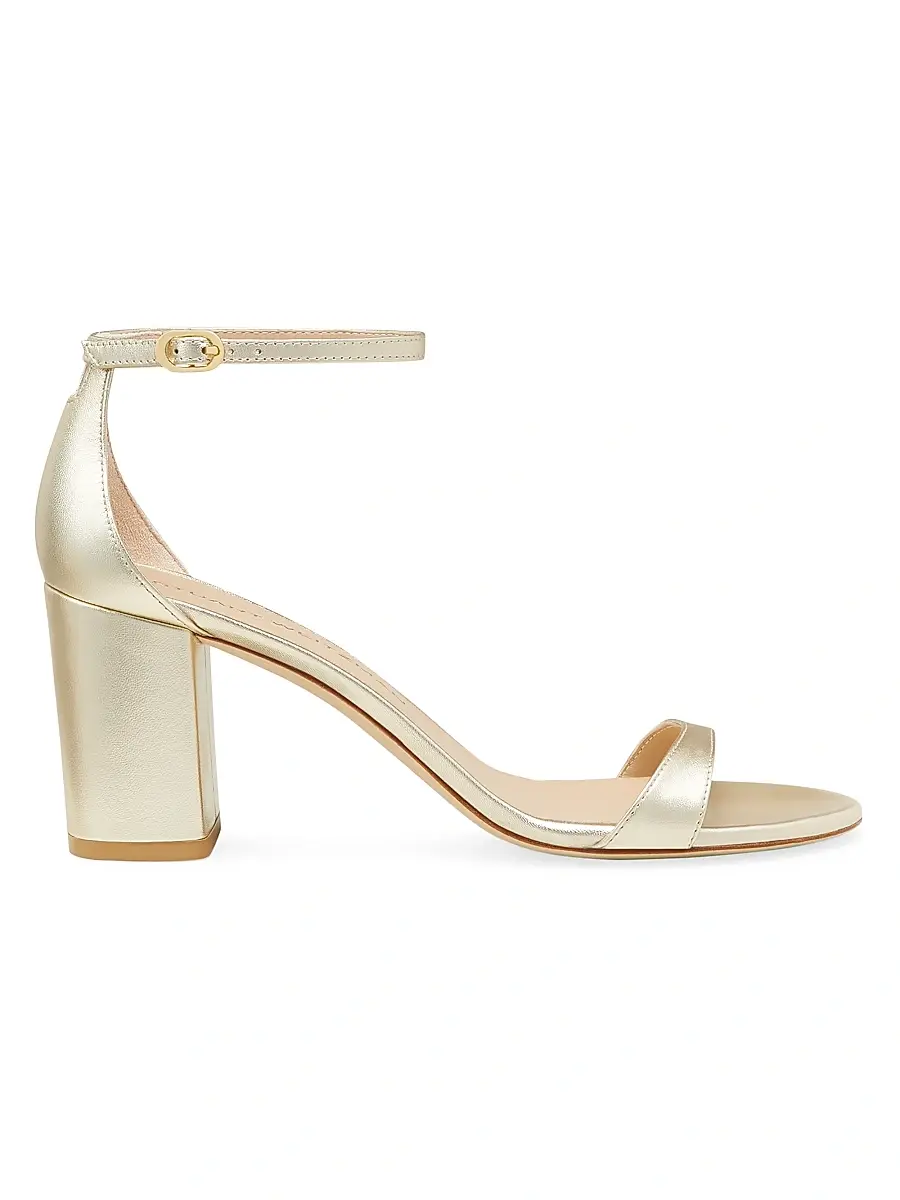 Stuart Weitzman Women's Nudist Block 75MM Metallic Leather Sandals