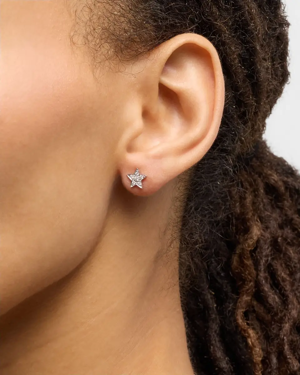 Sydney Evan 14k White Gold Pave Star Stud Earring, Single | Thumbnail 2