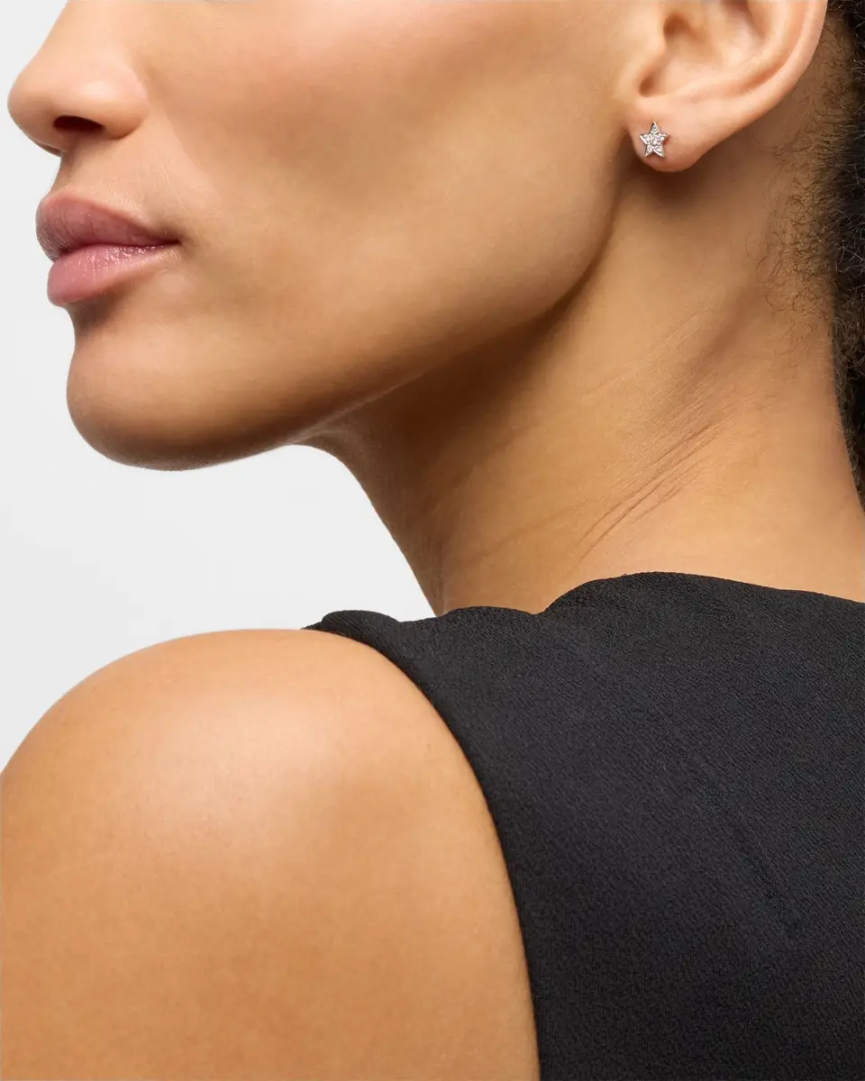 Sydney Evan 14k White Gold Pave Star Stud Earring, Single | Thumbnail 5