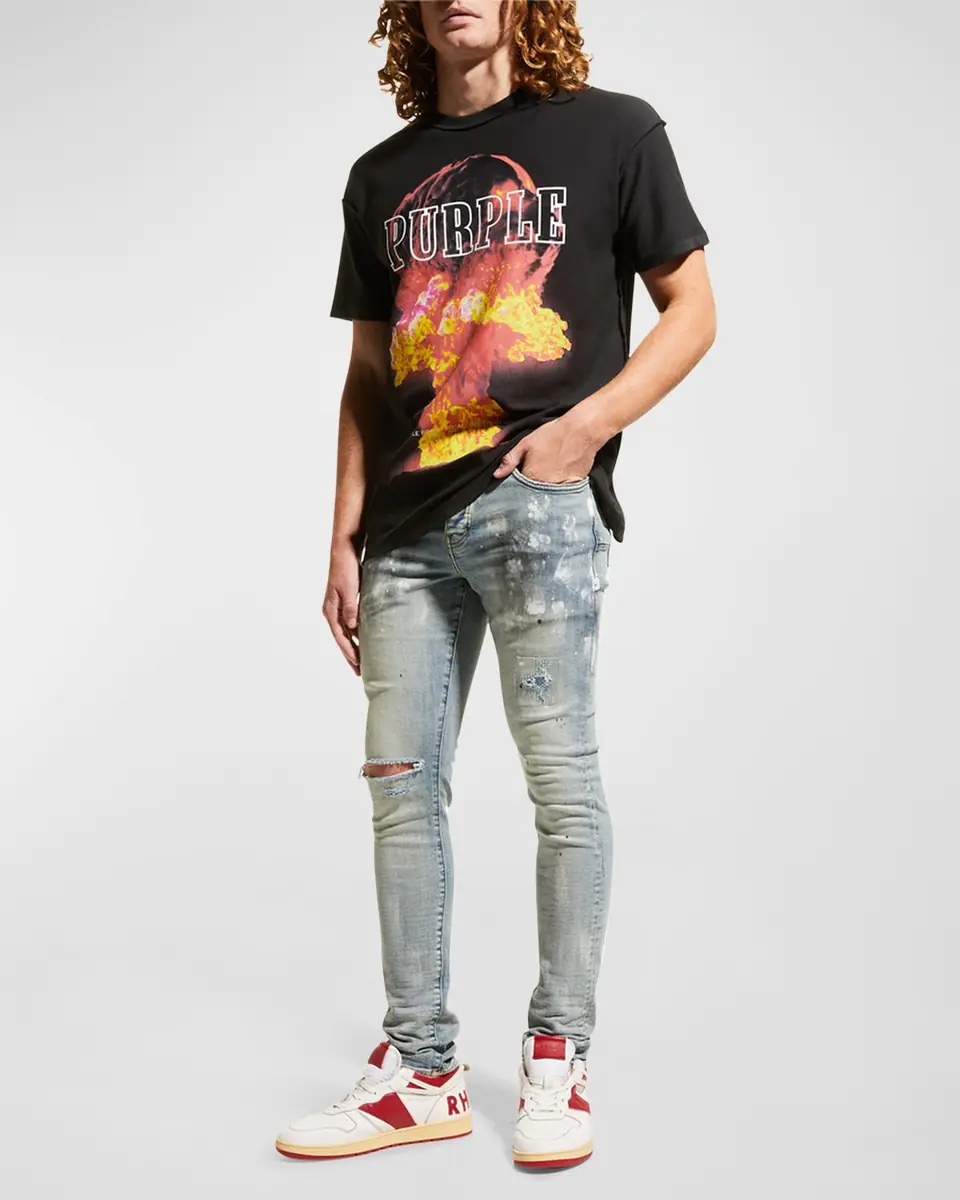 PURPLE Men's P001 Light Indigo Paint Blowout Skinny Jeans | Thumbnail 2 PURPLE Men's P001 Light Indigo Paint Blowout Skinny Jeans | Thumbnail 2