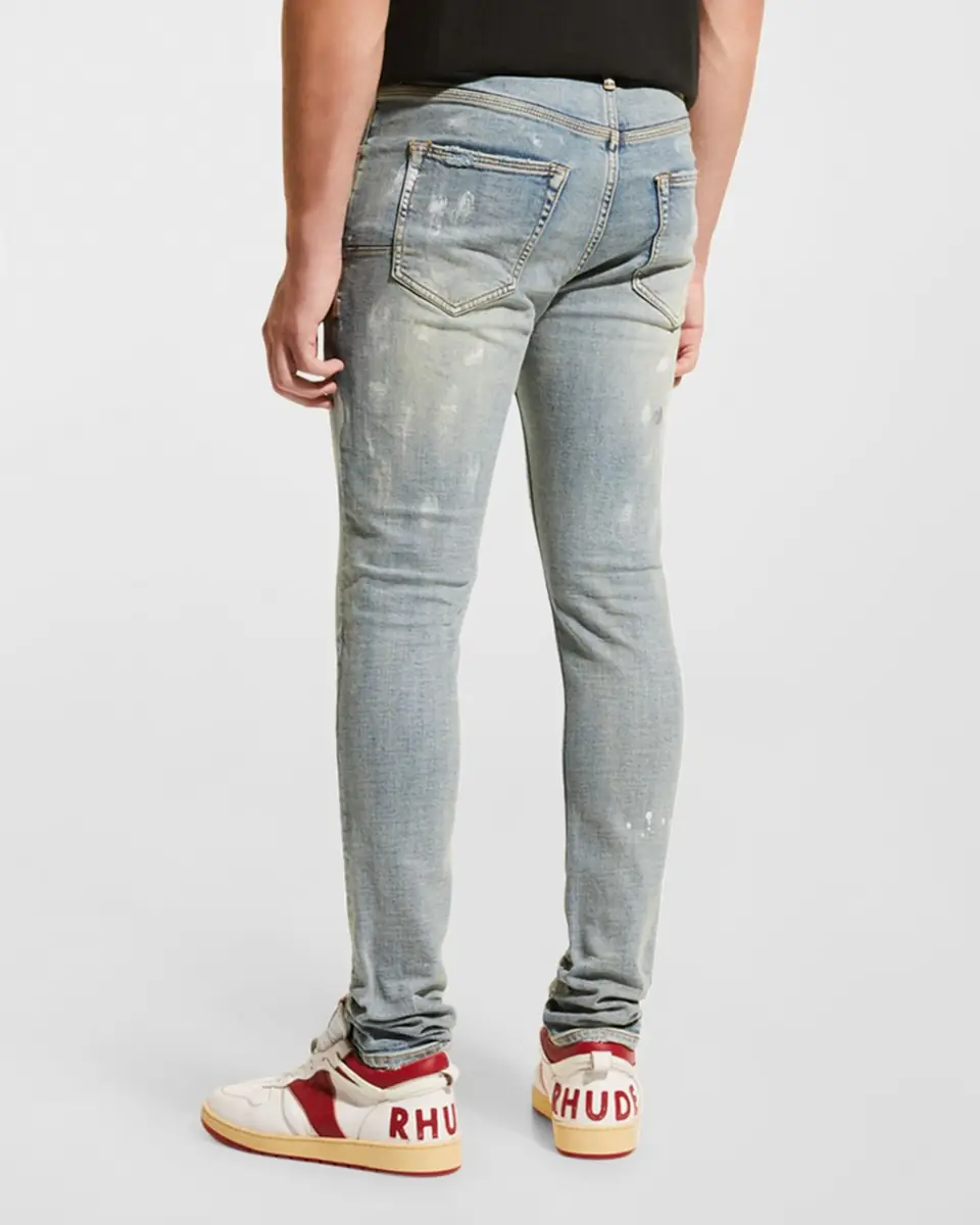 PURPLE Men's P001 Light Indigo Paint Blowout Skinny Jeans | Thumbnail 3 PURPLE Men's P001 Light Indigo Paint Blowout Skinny Jeans | Thumbnail 3