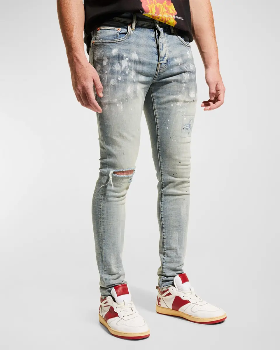 PURPLE Men's P001 Light Indigo Paint Blowout Skinny Jeans | Thumbnail 4 PURPLE Men's P001 Light Indigo Paint Blowout Skinny Jeans | Thumbnail 4