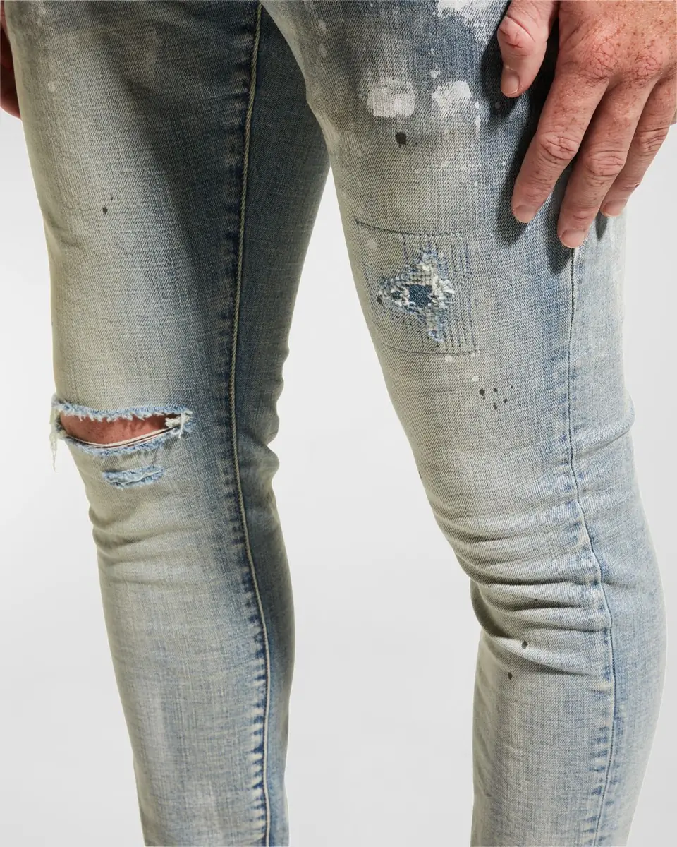 PURPLE Men's P001 Light Indigo Paint Blowout Skinny Jeans | Thumbnail 5 PURPLE Men's P001 Light Indigo Paint Blowout Skinny Jeans | Thumbnail 5