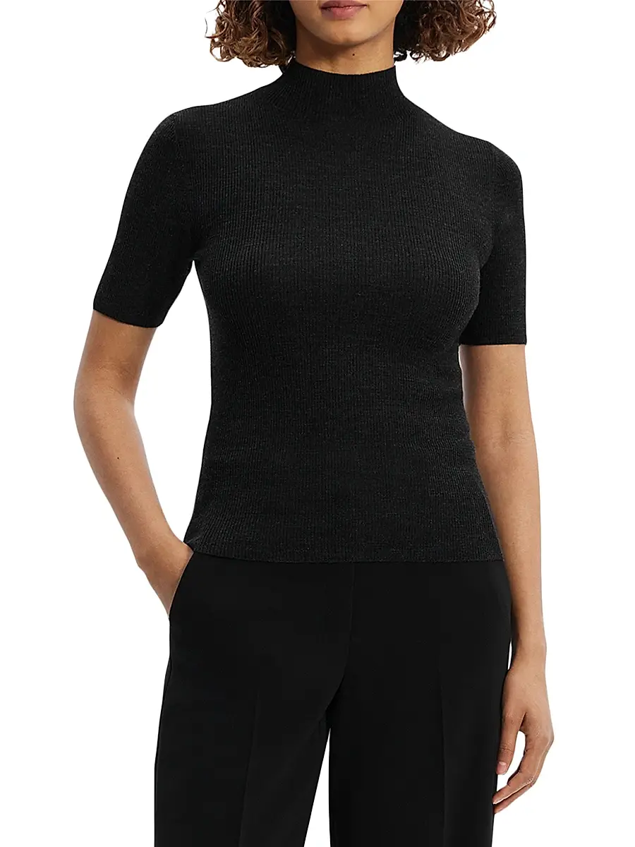 Theory Women's Leenda Merino Wool Short-Sleeve Sweater | Thumbnail 3 Theory Women's Leenda Merino Wool Short-Sleeve Sweater | Thumbnail 3